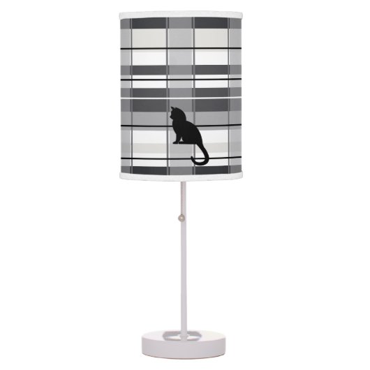 Black Cat on Plaid  Table Lamp (Front)