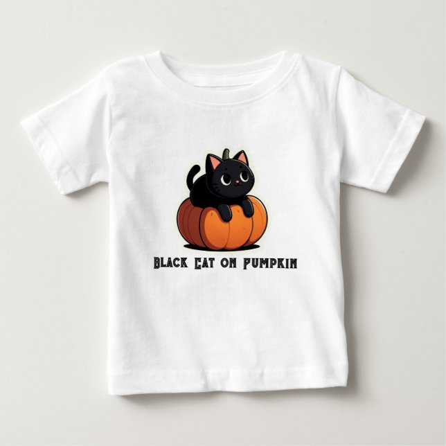 Black Cat on Pumpkin Baby T-Shirt (Front)