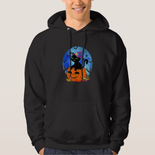 Black Cat On Pumpkin Full Moon Halloween Costume Hoodie
