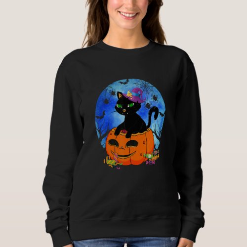 Black Cat On Pumpkin Full Moon Halloween Costume Sweatshirt