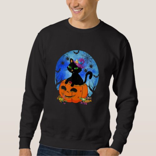 Black Cat On Pumpkin Full Moon Halloween Costume Sweatshirt