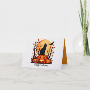 Black Cat On Pumpkin Halloween Card