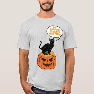black cat on pumpkin, Halloween T-Shirt