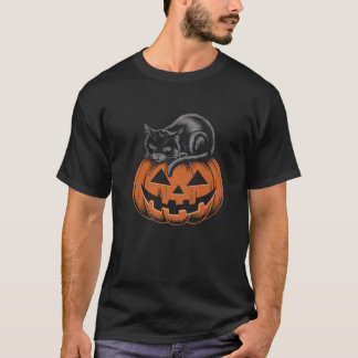 Black Cat On Pumpkin Haloween Cat Lovers Premium T-Shirt