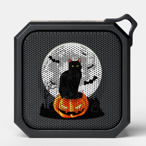 Black Cat On Pumpkin T_Shirt _ Full Moon Halloween Bluetooth Speaker