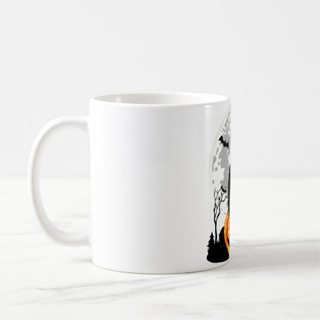 Black Cat On Pumpkin T-Shirt - Full Moon Halloween Coffee Mug (Left)