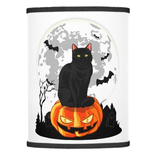 Black Cat On Pumpkin T_Shirt _ Full Moon Halloween Lamp Shade