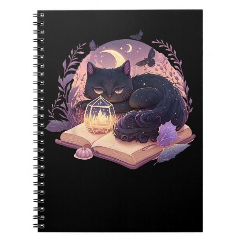 Black Cat On Pumpkin T_Shirt _ Full Moon Halloween Notebook