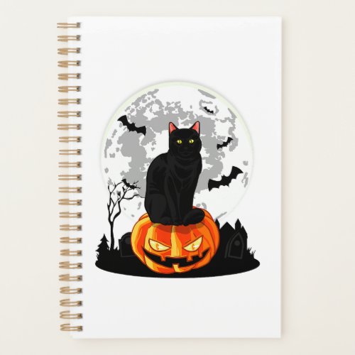Black Cat On Pumpkin T_Shirt _ Full Moon Halloween Planner