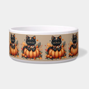 Black Cat on Pumpkin with Autumn Quilt Pattern Bowl