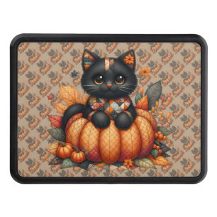 Black Cat on Pumpkin with Autumn Quilt Pattern Hitch Cover