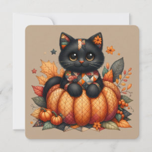 Black Cat on Pumpkin with Autumn Quilt Pattern Invitation