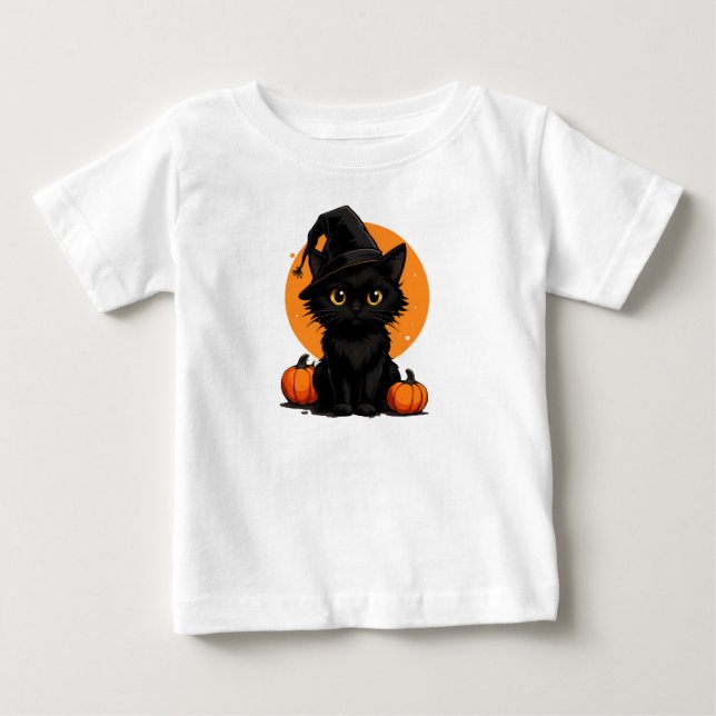 Black Cat on Pumpkins under Full Moon  Baby T-Shirt (Front)