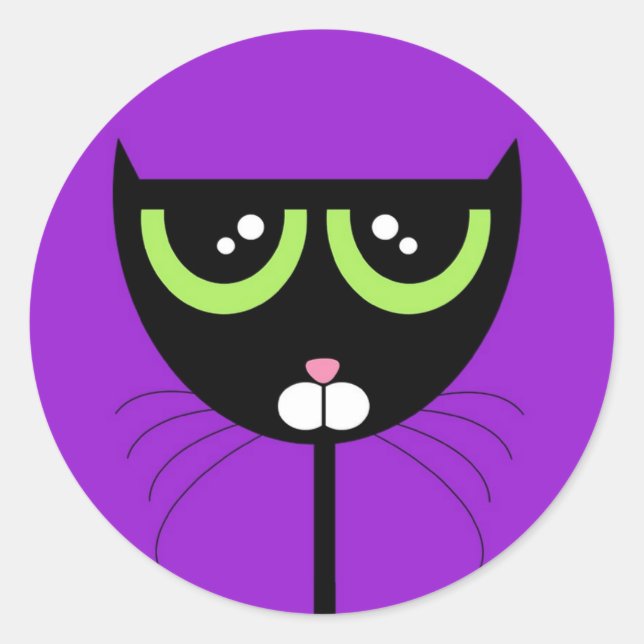 Black Cat on Purple - Sticker (Front)