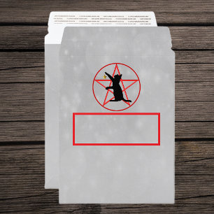 Black Cat on Red Pentagram Circle on Light Grey Envelope Mailers