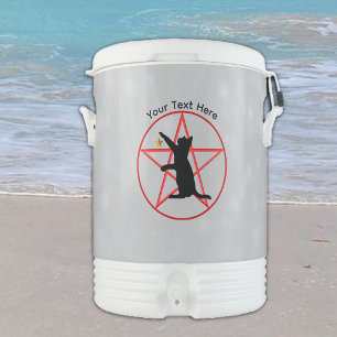 Black Cat on Red Pentagram in Circle Star Grey Beverage Cooler