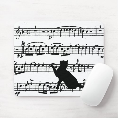 Black Cat On Sheet Music Mouse Pad