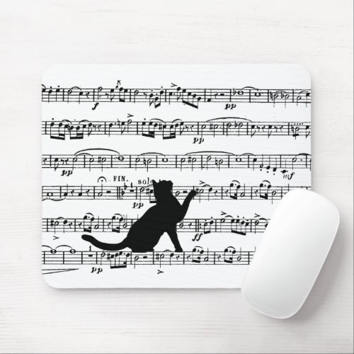 Black Cat On Sheet Music Mouse Pad