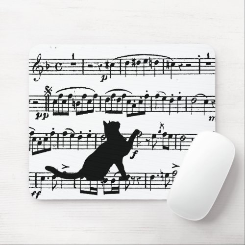 Black Cat On Sheet Music Mouse Pad