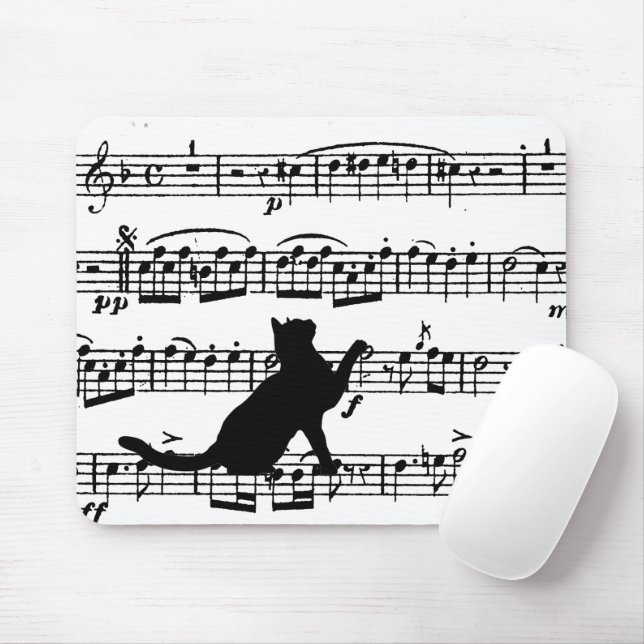 Black Cat On Sheet Music Mouse Pad (With Mouse)