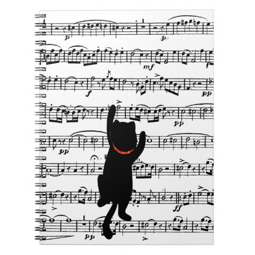 Black Cat On Sheet Music Notebook