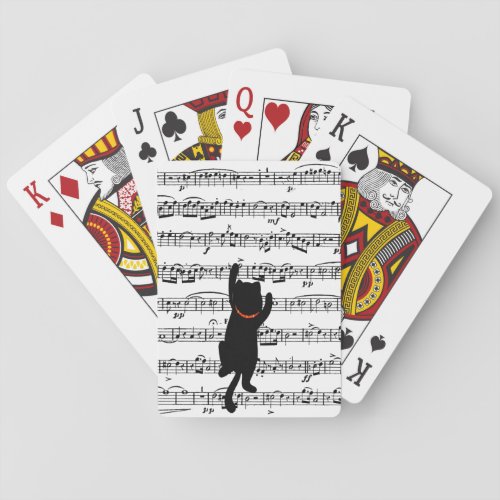 Black Cat On Sheet Music Playing Cards