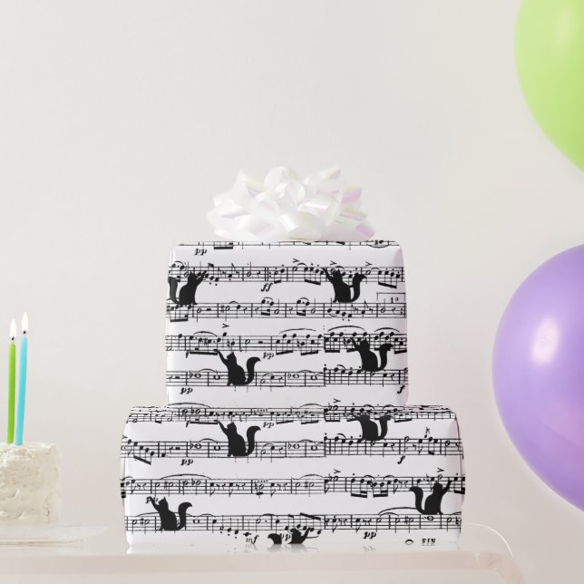 Black Cat ON Sheet Music Wrapping Paper (Party Gifts)