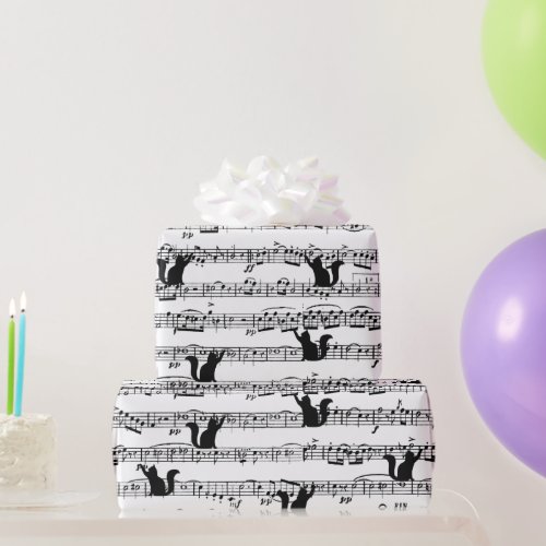 Black Cat On Sheet Music  Wrapping Paper
