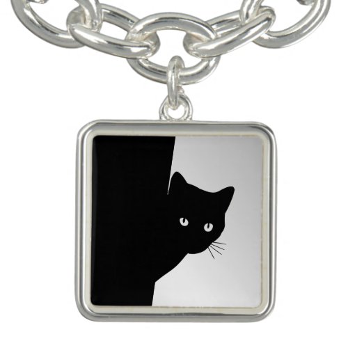  Black Cat on Silver Bracelet