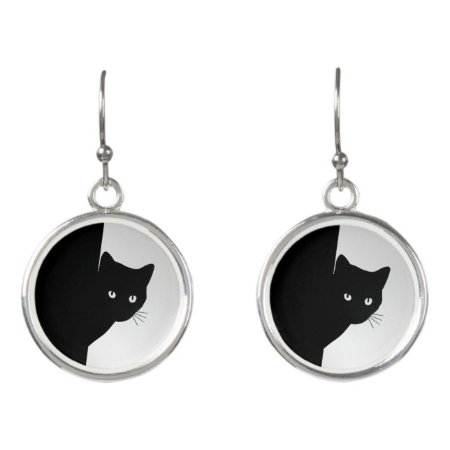  Black Cat on silver Earrings (Front)