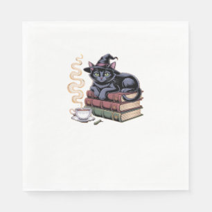 Black Cat on Spell Books Classic T-Shirt Napkins