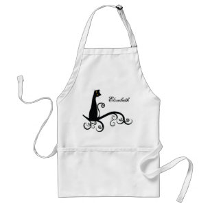 Black Cat On Swirly Branch Personalized Adult Apron