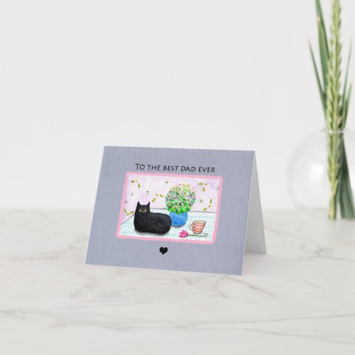 Black Cat on Table with Flowers cat Father day  Card