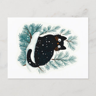 Black cat on the Christmas tree cute Postcard