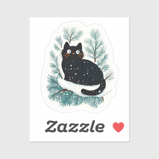 Black cat on the Christmas tree cute Sticker (Sheet)