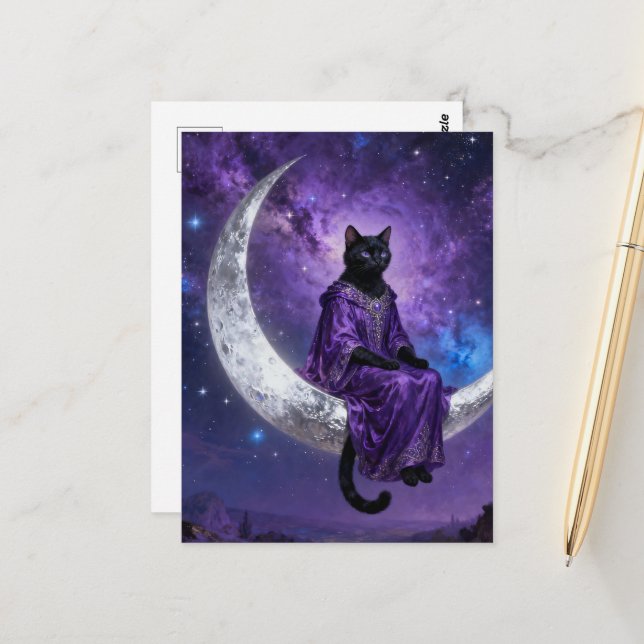 Black cat on the crescent moon  postcard (Front/Back In Situ)