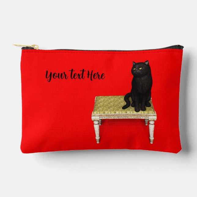Black cat on the stool laptop sleeve accessory pouch (Front)
