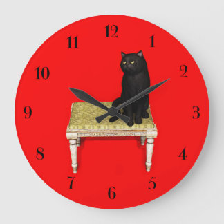 Black cat on the stool round clock