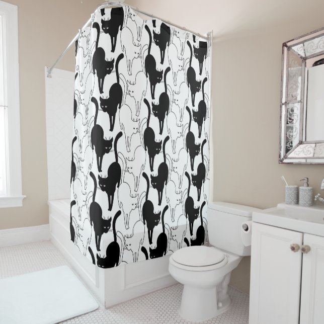 Black Cat on the street Shower Curtain (In Situ)
