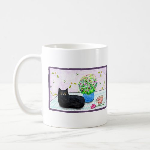 Black Cat on the table Cute Cat Art Cat lover gift Coffee Mug