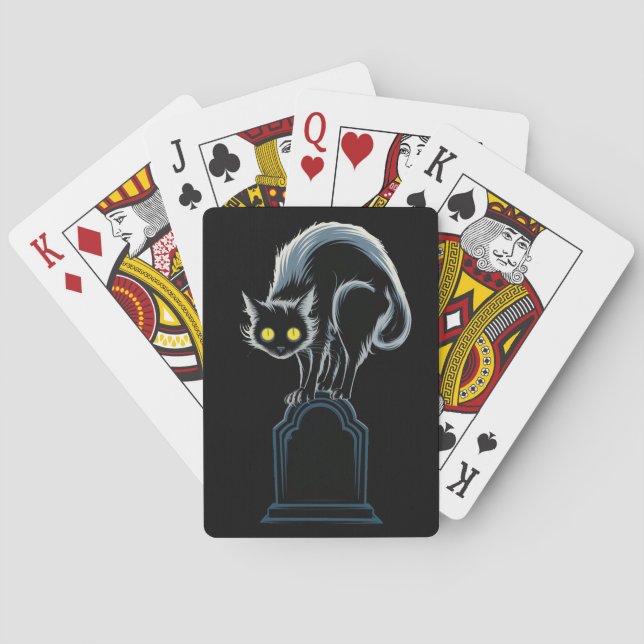 Black Cat on Tombstone Design Poker Playing Cards (Back)