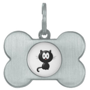 Black Cat on white background Pet ID Tag