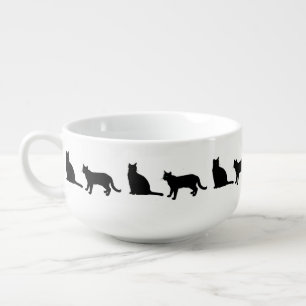 Black Cat on White Ceramic Kitchen  Soup Mug