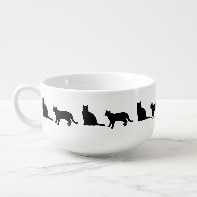 Black Cat on White Ceramic Kitchen  Soup Mug (Right)