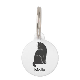 Black Cat On White Pet ID Tag