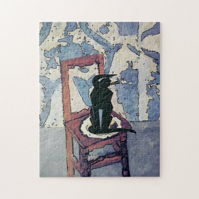 Black Cat on Wooden Chair Jigsaw Puzzle (Vertical)