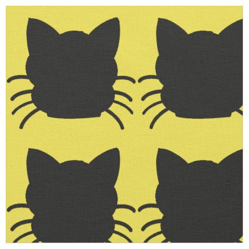 Black Cat on Yellow Background Fabric