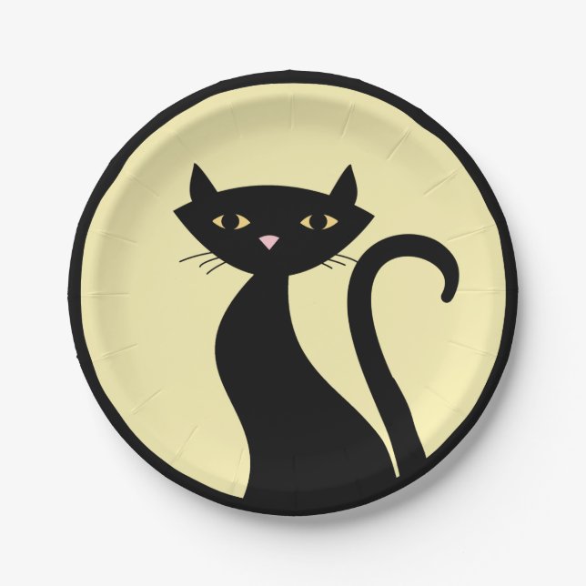 Black Cat on yellow  Paper Plates (Front)