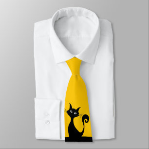 Black Cat on Yellow Sporty Men's Neck Tie