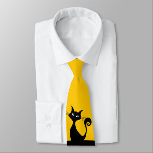 Black Cat on Yellow Sporty Men's Neck Tie